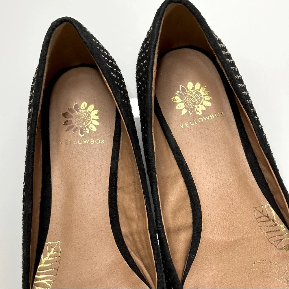 YELLOWBOX Black Suede Leather Pointy Toe Flats Sparkle Studs 7